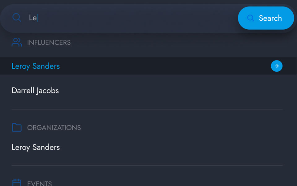 Handshake dashboard search