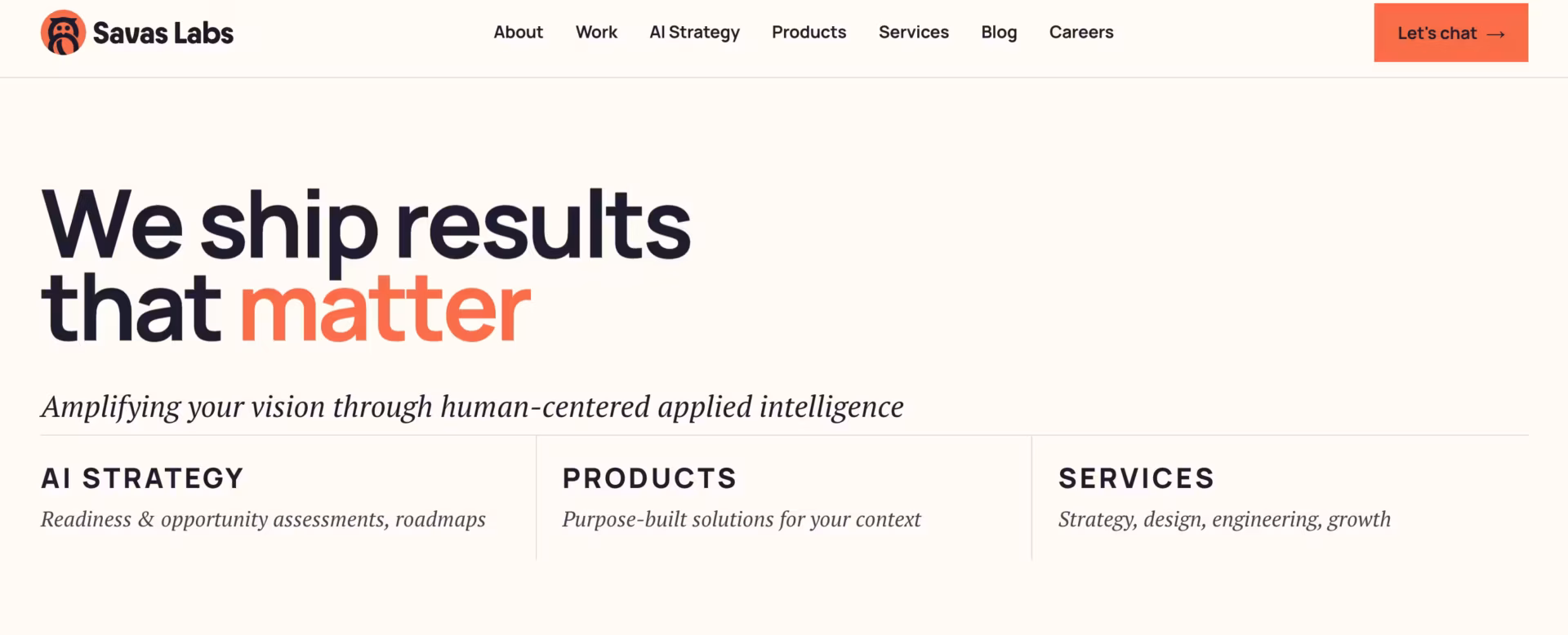 Savas Labs agency website homepage, design and engineering firm with Durham HQ and San Francisco office